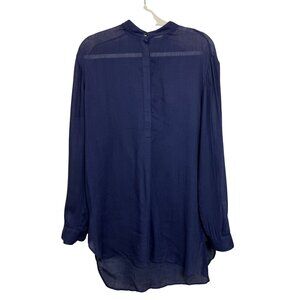 Tibi New York Sheer Navy High-Low Blouse | Minimalist Chic, Lightweight Layering